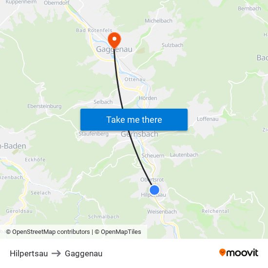 Hilpertsau to Gaggenau map