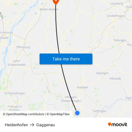 Heidenhofen to Gaggenau map