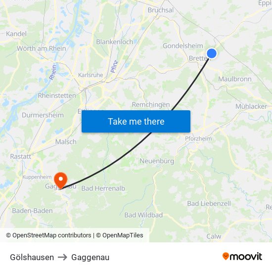 Gölshausen to Gaggenau map