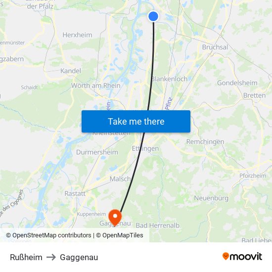 Rußheim to Gaggenau map