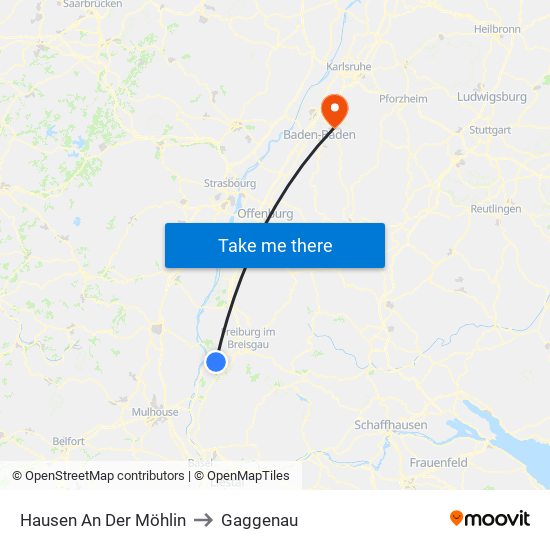 Hausen An Der Möhlin to Gaggenau map