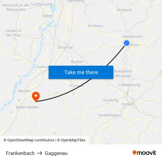 Frankenbach to Gaggenau map