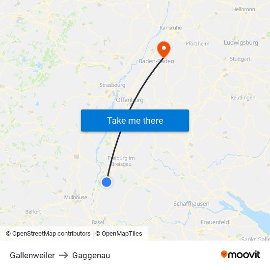 Gallenweiler to Gaggenau map