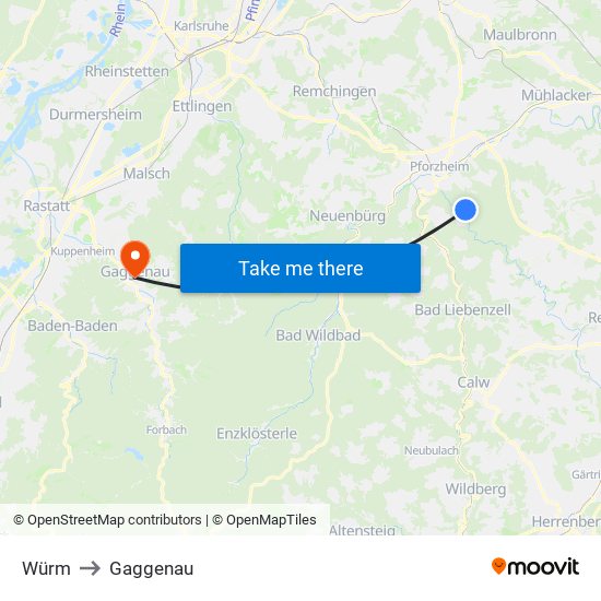 Würm to Gaggenau map