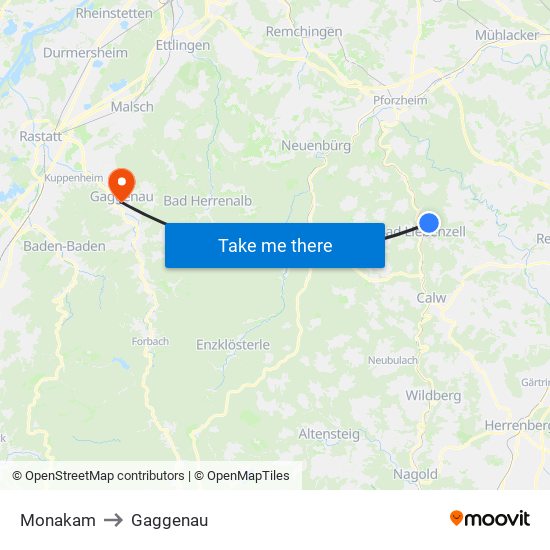 Monakam to Gaggenau map