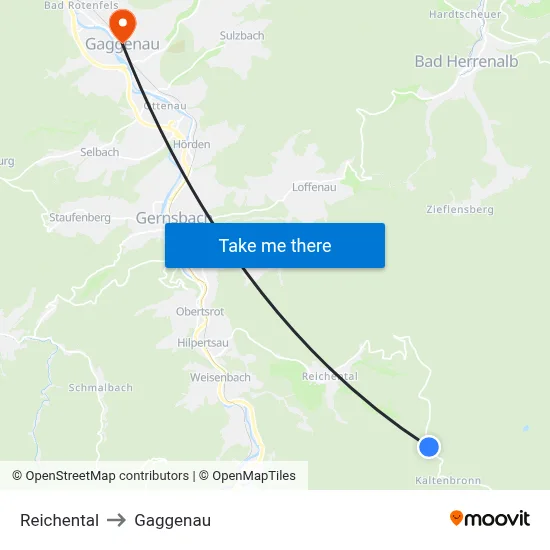 Reichental to Gaggenau map
