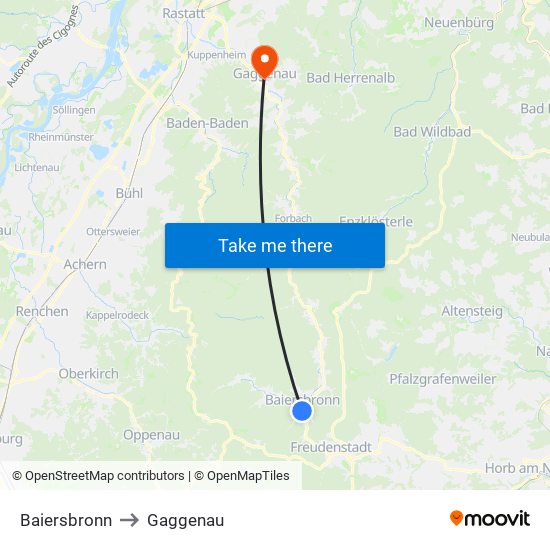 Baiersbronn to Gaggenau map