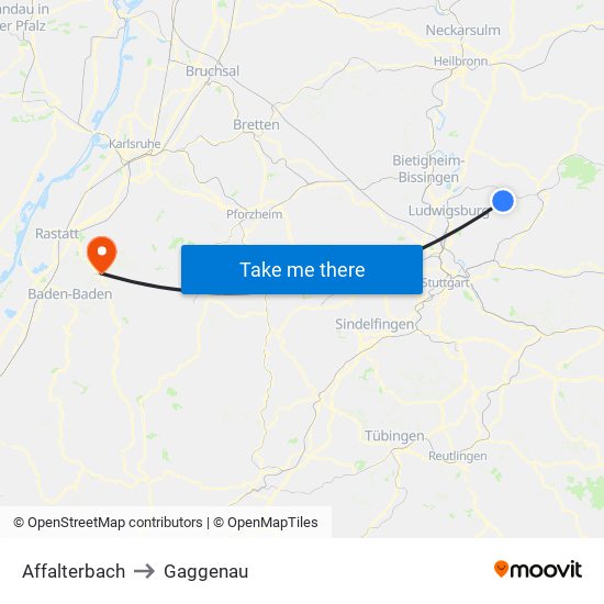 Affalterbach to Gaggenau map
