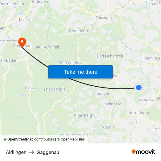 Aidlingen to Gaggenau map