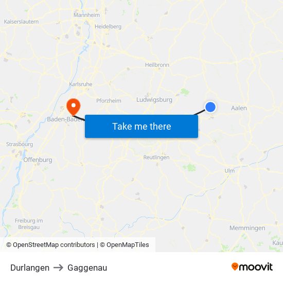 Durlangen to Gaggenau map