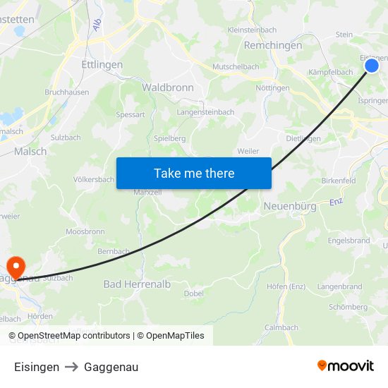 Eisingen to Gaggenau map