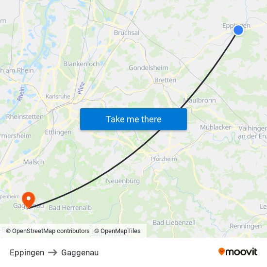 Eppingen to Gaggenau map