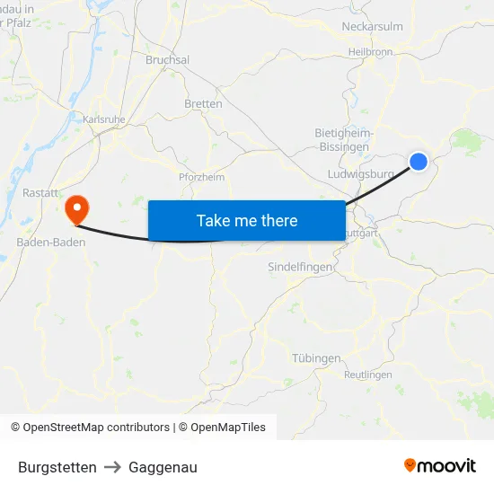 Burgstetten to Gaggenau map