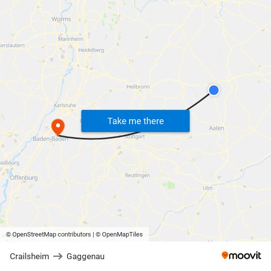 Crailsheim to Gaggenau map