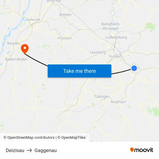 Deizisau to Gaggenau map