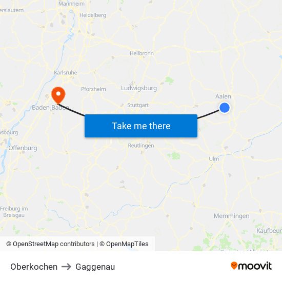Oberkochen to Gaggenau map