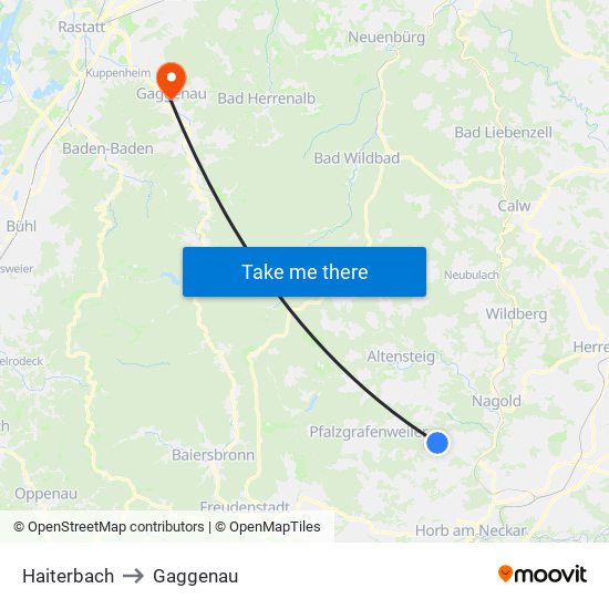 Haiterbach to Gaggenau map