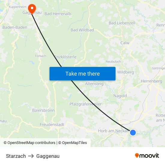 Starzach to Gaggenau map