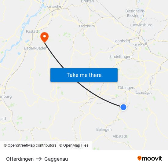 Ofterdingen to Gaggenau map