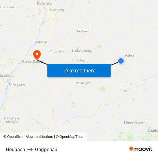 Heubach to Gaggenau map