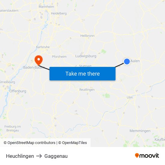 Heuchlingen to Gaggenau map