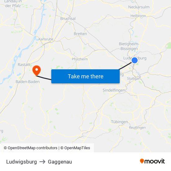 Ludwigsburg to Gaggenau map