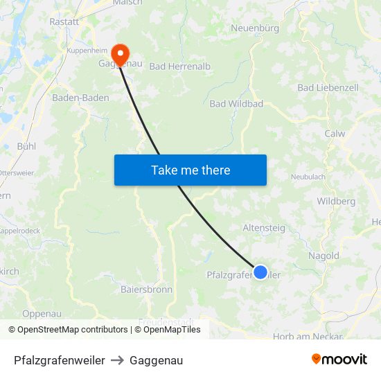 Pfalzgrafenweiler to Gaggenau map
