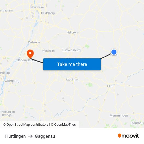 Hüttlingen to Gaggenau map