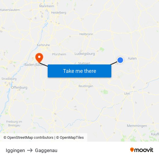 Iggingen to Gaggenau map
