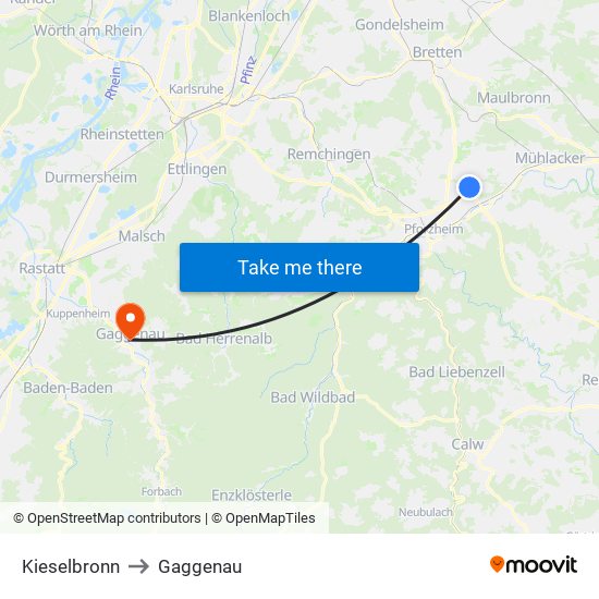 Kieselbronn to Gaggenau map
