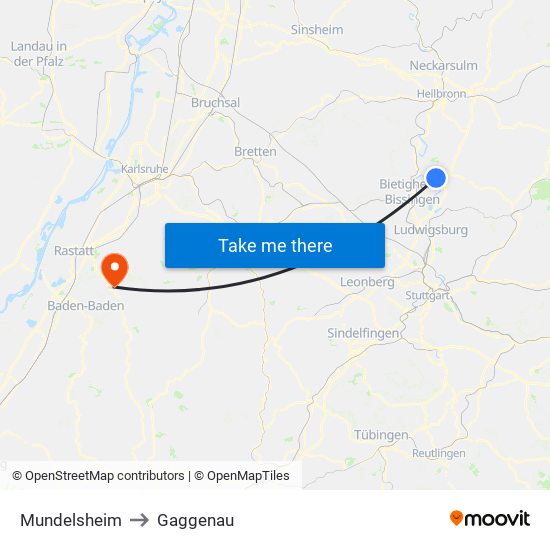 Mundelsheim to Gaggenau map