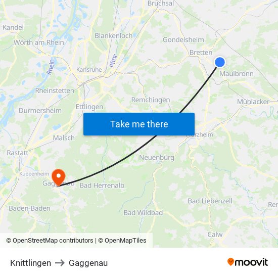 Knittlingen to Gaggenau map