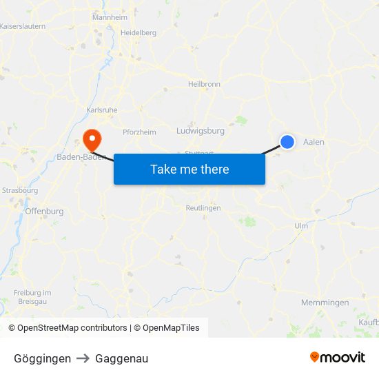 Göggingen to Gaggenau map