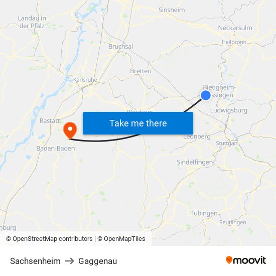 Sachsenheim to Gaggenau map