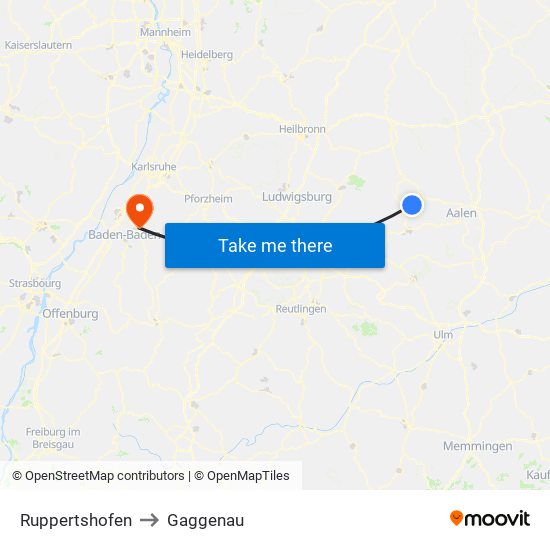 Ruppertshofen to Gaggenau map