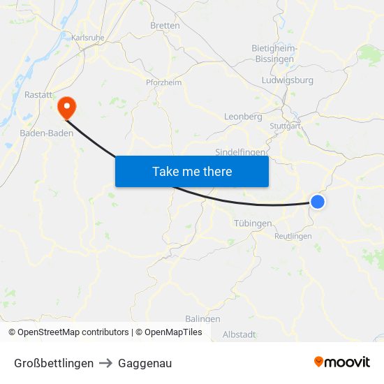 Großbettlingen to Gaggenau map