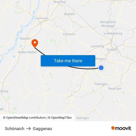 Schönaich to Gaggenau map