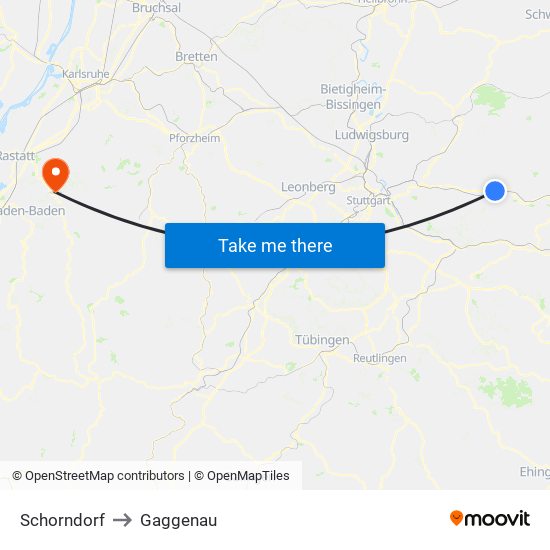 Schorndorf to Gaggenau map