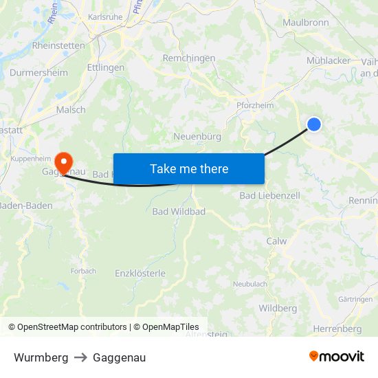 Wurmberg to Gaggenau map