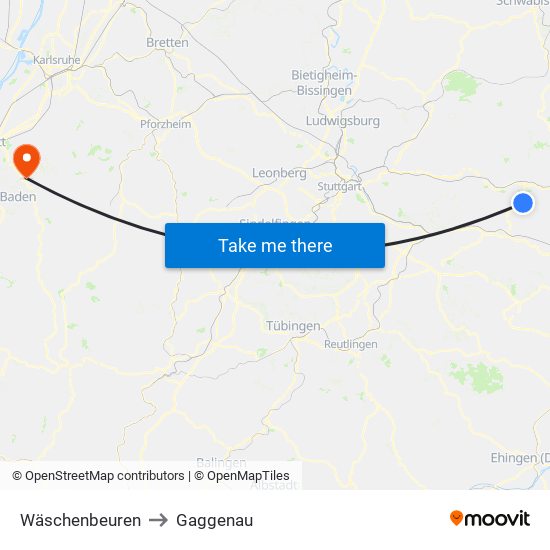 Wäschenbeuren to Gaggenau map