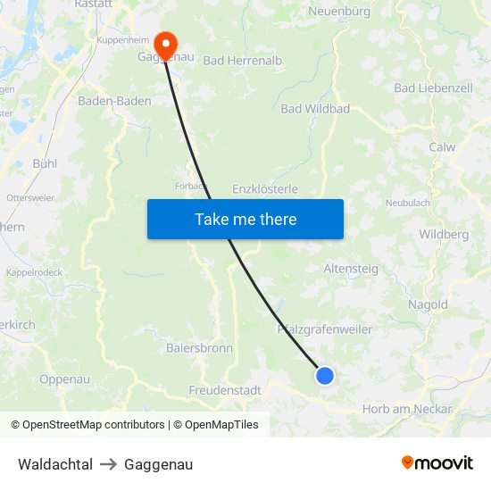 Waldachtal to Gaggenau map