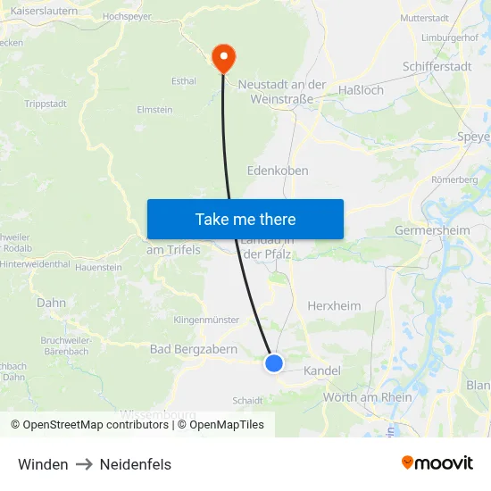 Winden to Neidenfels map