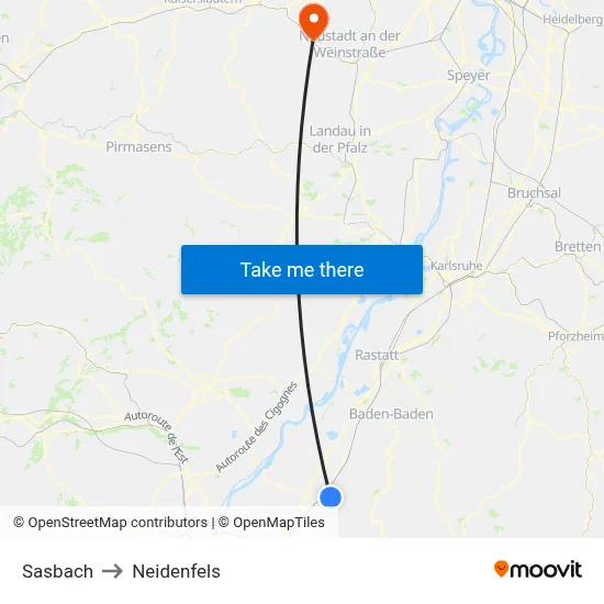 Sasbach to Neidenfels map