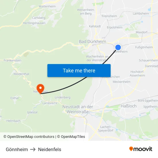 Gönnheim to Neidenfels map