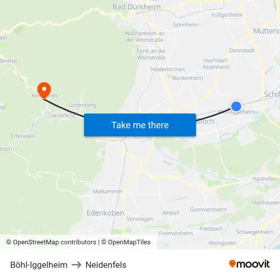 Böhl-Iggelheim to Neidenfels map