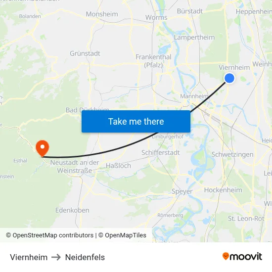 Viernheim to Neidenfels map