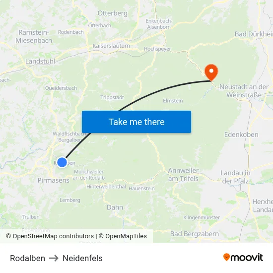 Rodalben to Neidenfels map