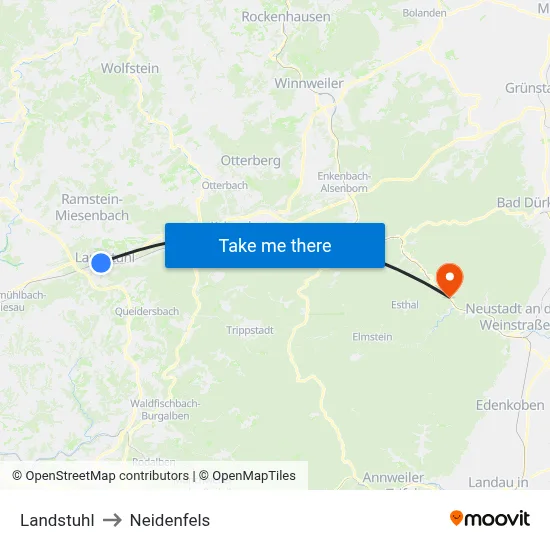 Landstuhl to Neidenfels map