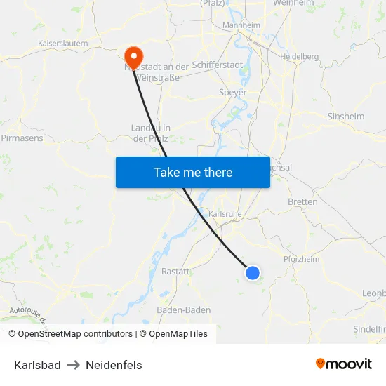 Karlsbad to Neidenfels map