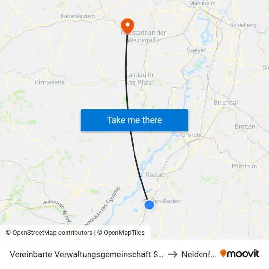 Vereinbarte Verwaltungsgemeinschaft Sinzheim to Neidenfels map